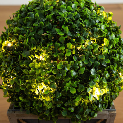 18” UV Resistant Artificial Boxwood Ball Topiary with LED Lights in Decorative Planter (Indoor/Outdoor) - Tampa Home & Garden Store