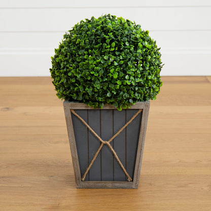 18” UV Resistant Artificial Boxwood Ball Topiary with LED Lights in Decorative Planter (Indoor/Outdoor) - Tampa Home & Garden Store