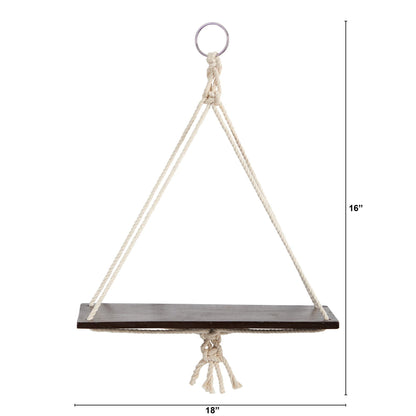 18” x 16” Hand Crafted Macrame Wall Hanging with Wooden Shelf - Tampa Home & Garden Store