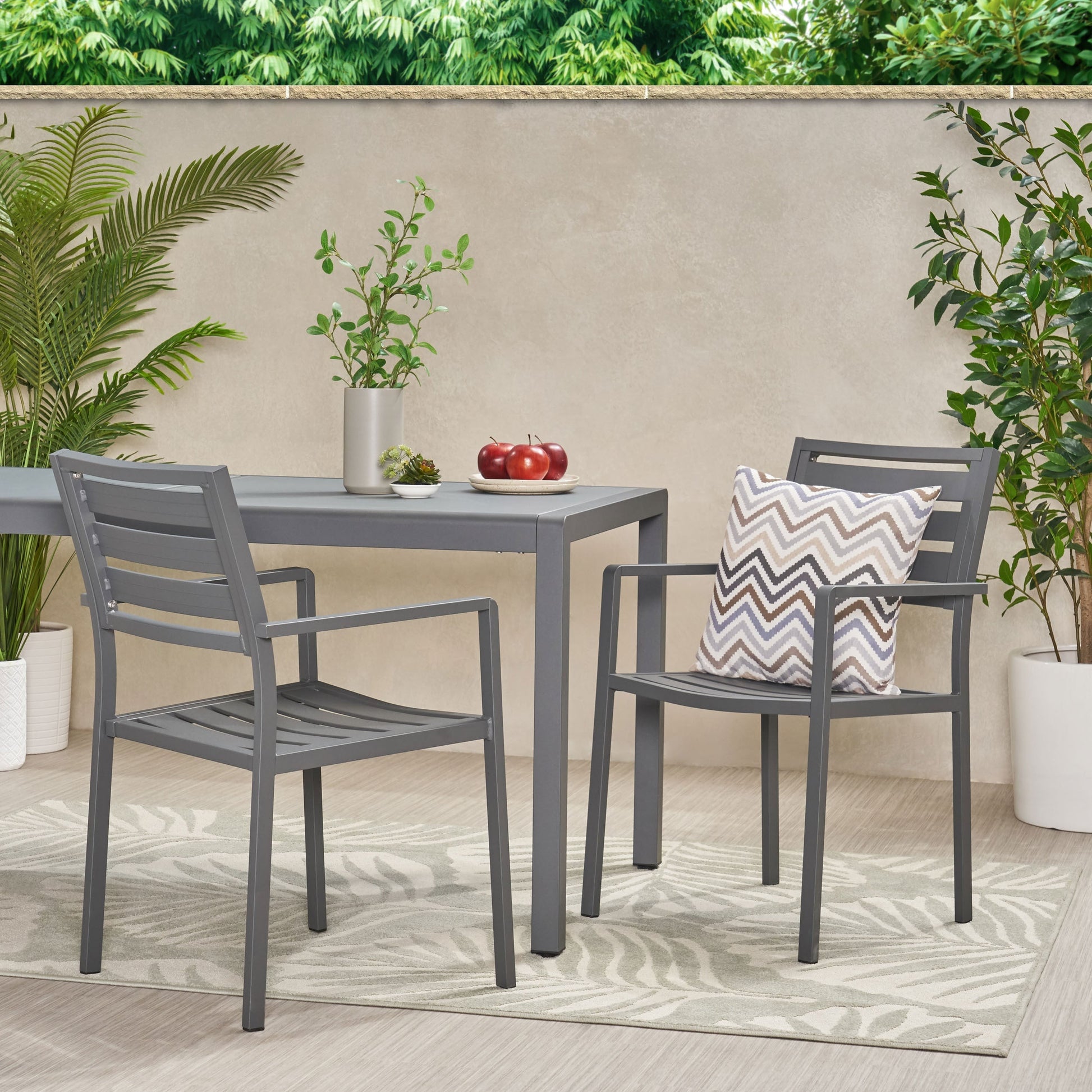 Outdoor Modern Aluminum Dining Chairs set of 2, gun metal gray, outdoor furniture on Tampa Home & Garden Store