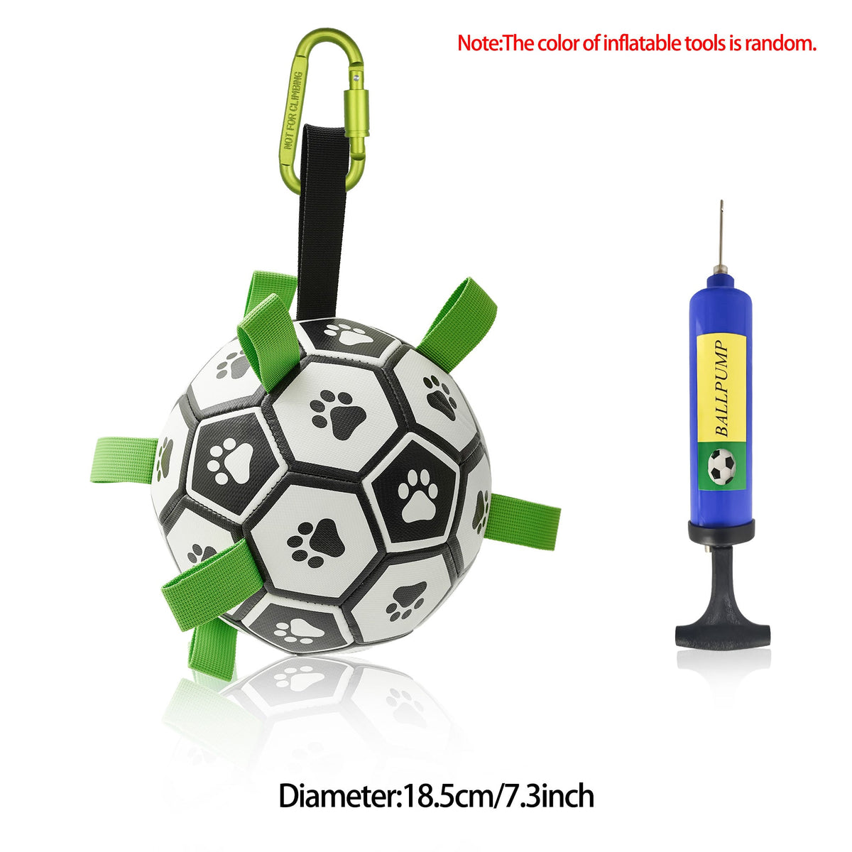 Interactive dog football toy with paw print panels and green straps includes pump for large dogs on Tampa Home & Garden Store