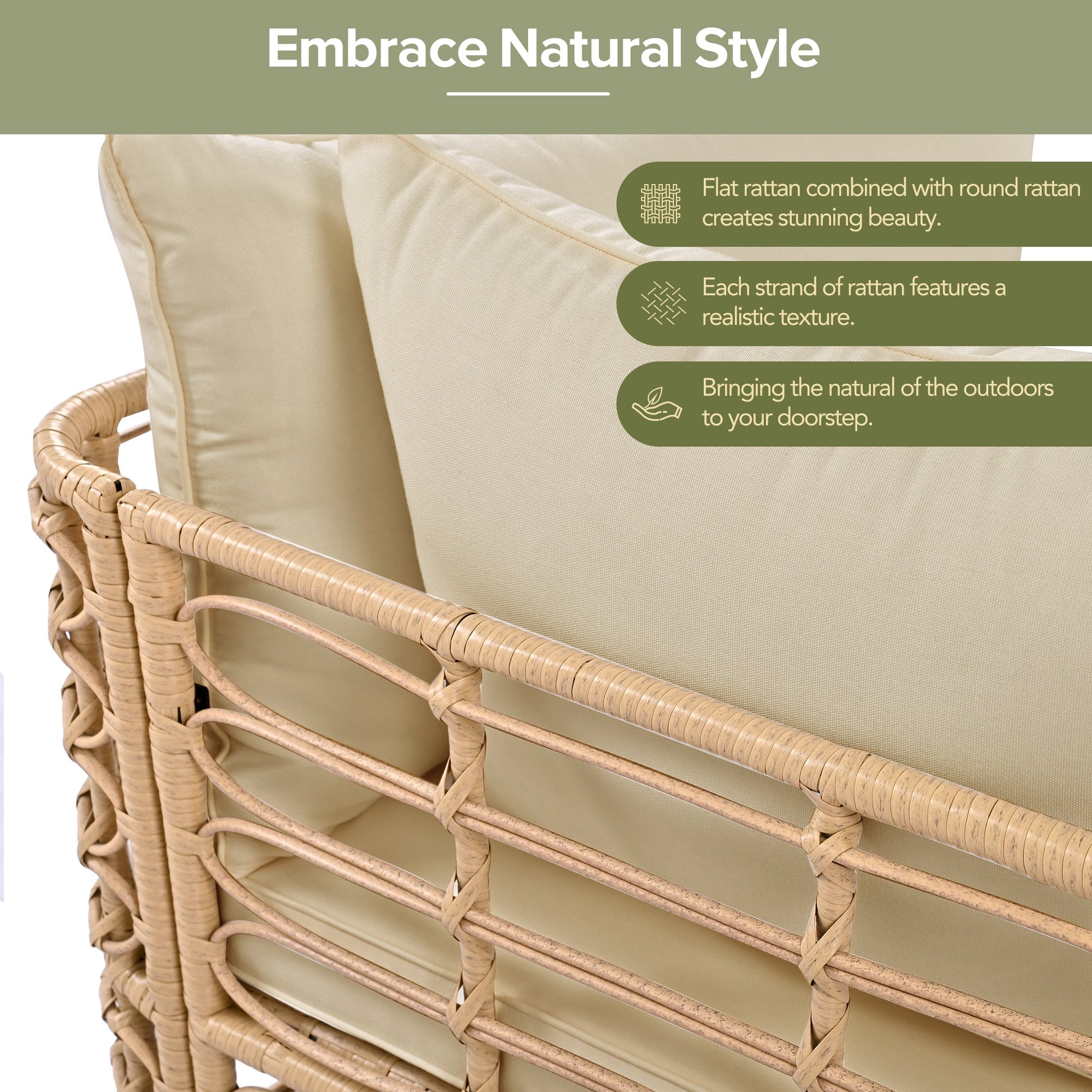 HouseOfZazla 7-Piece outdoor all-weather rattan furniture set with thick beige cushions on Tampa Home & Garden Store