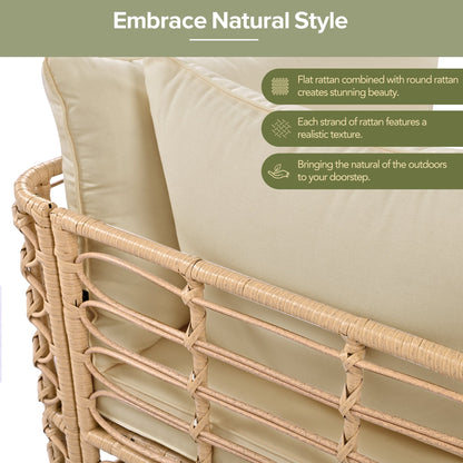 HouseOfZazla 7-Piece outdoor all-weather rattan furniture set with thick beige cushions on Tampa Home & Garden Store