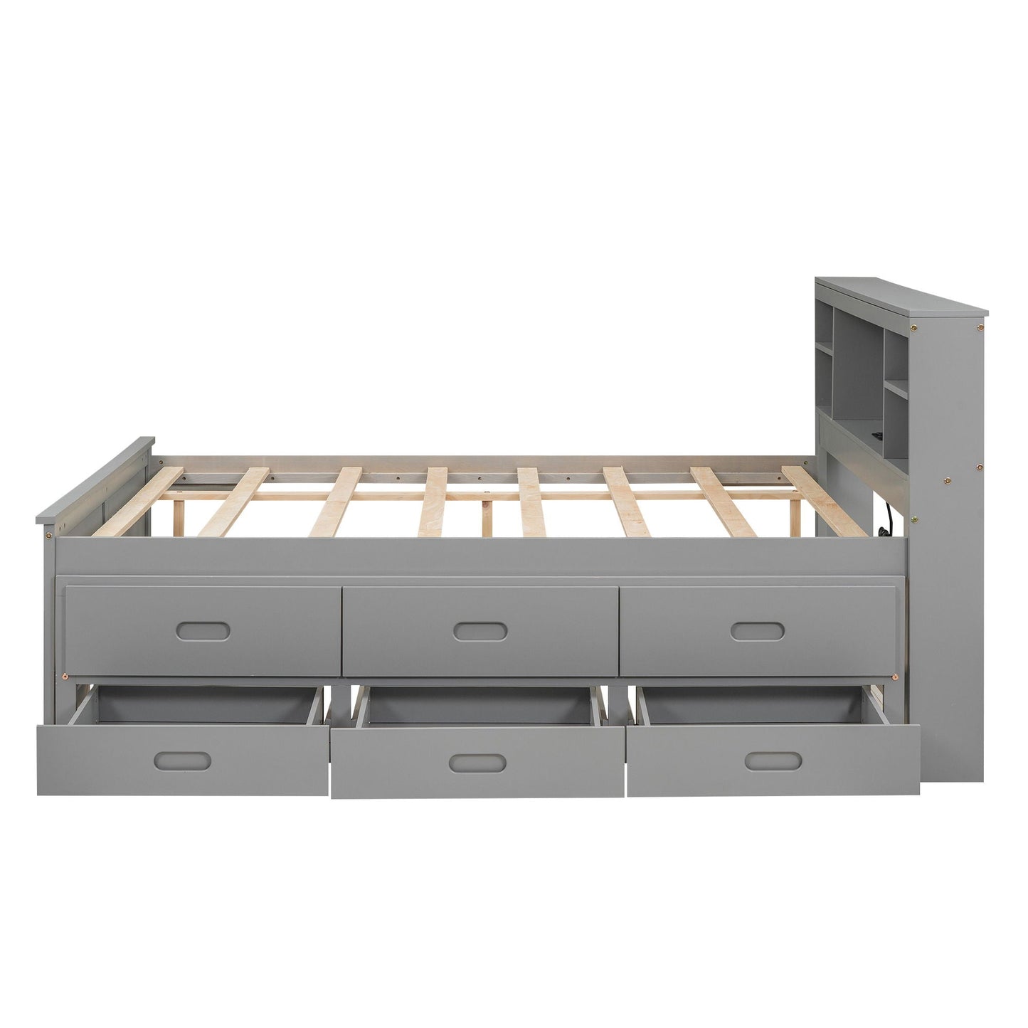 Platform bed with storage headboard in gray by HouseOfZazla, 3 drawers and slatted frame on Tampa Home & Garden Store