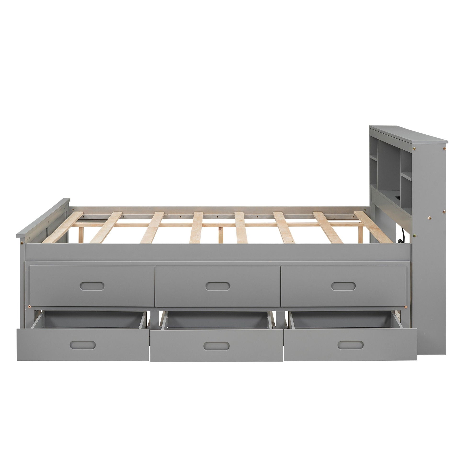 Platform bed with storage headboard in gray by HouseOfZazla, 3 drawers and slatted frame on Tampa Home & Garden Store