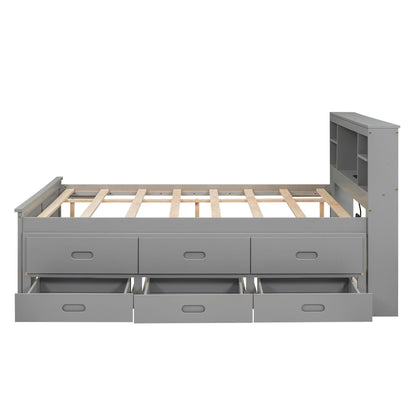 Platform bed with storage headboard in gray by HouseOfZazla, 3 drawers and slatted frame on Tampa Home & Garden Store