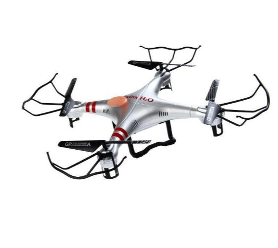 X52 Drone, silver quadcopter with orange accents and guards on Tampa Home & Garden Store