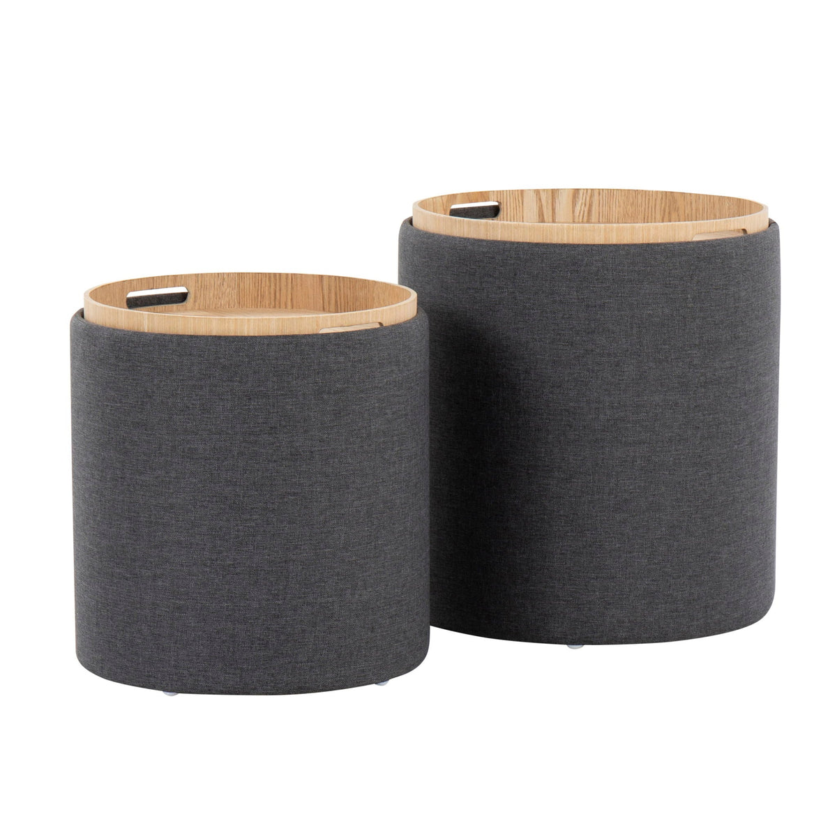 Contemporary nesting ottomans with flip-top trays, charcoal fabric, 2-piece set by HouseOfZazla on Tampa Home & Garden Store