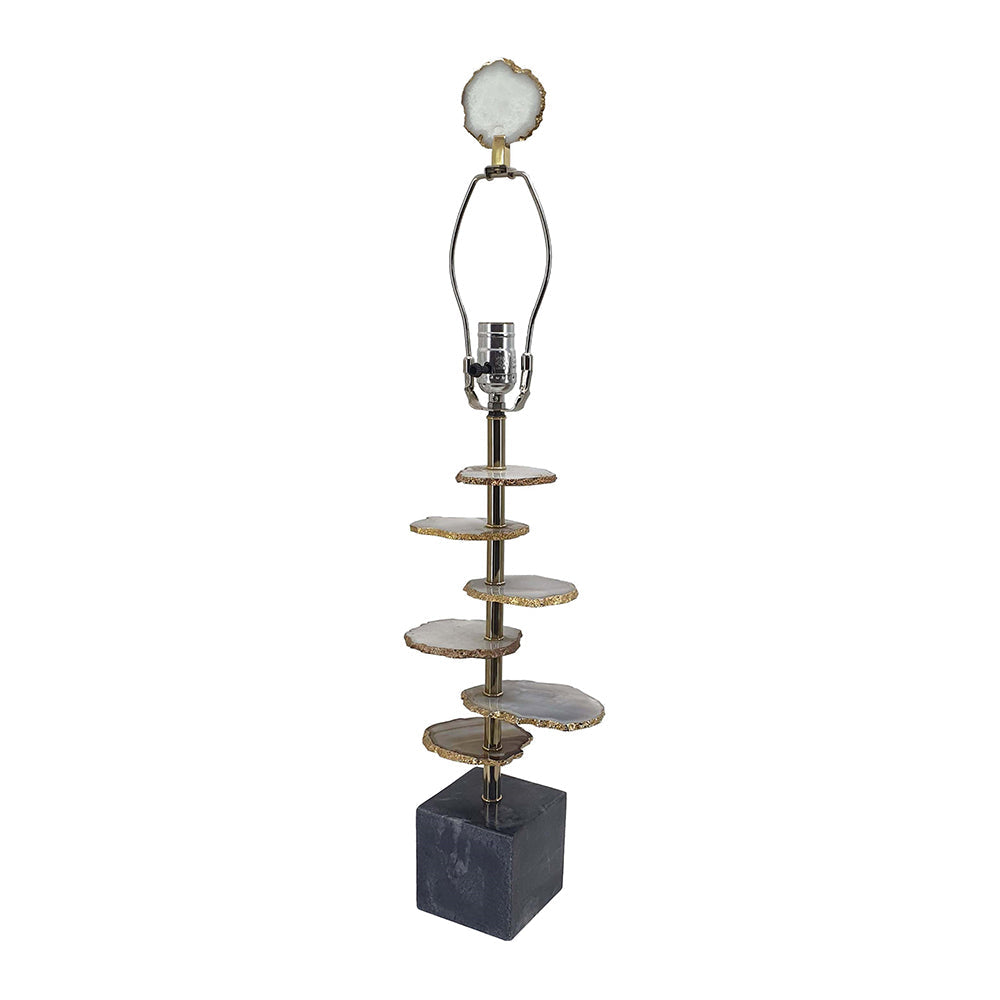Smoke Agate-Slice Table Lamp with Stone Base by HouseOfZazla; agate discs on brass stem on Tampa Home & Garden Store