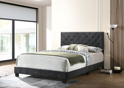 Upholstered Bed by HouseOfZazla in charcoal gray with tufted headboard and nailhead trim on Tampa Home & Garden Store