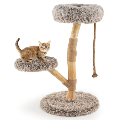 Modern Wooden Cat Tree With Perch and Jute Posts