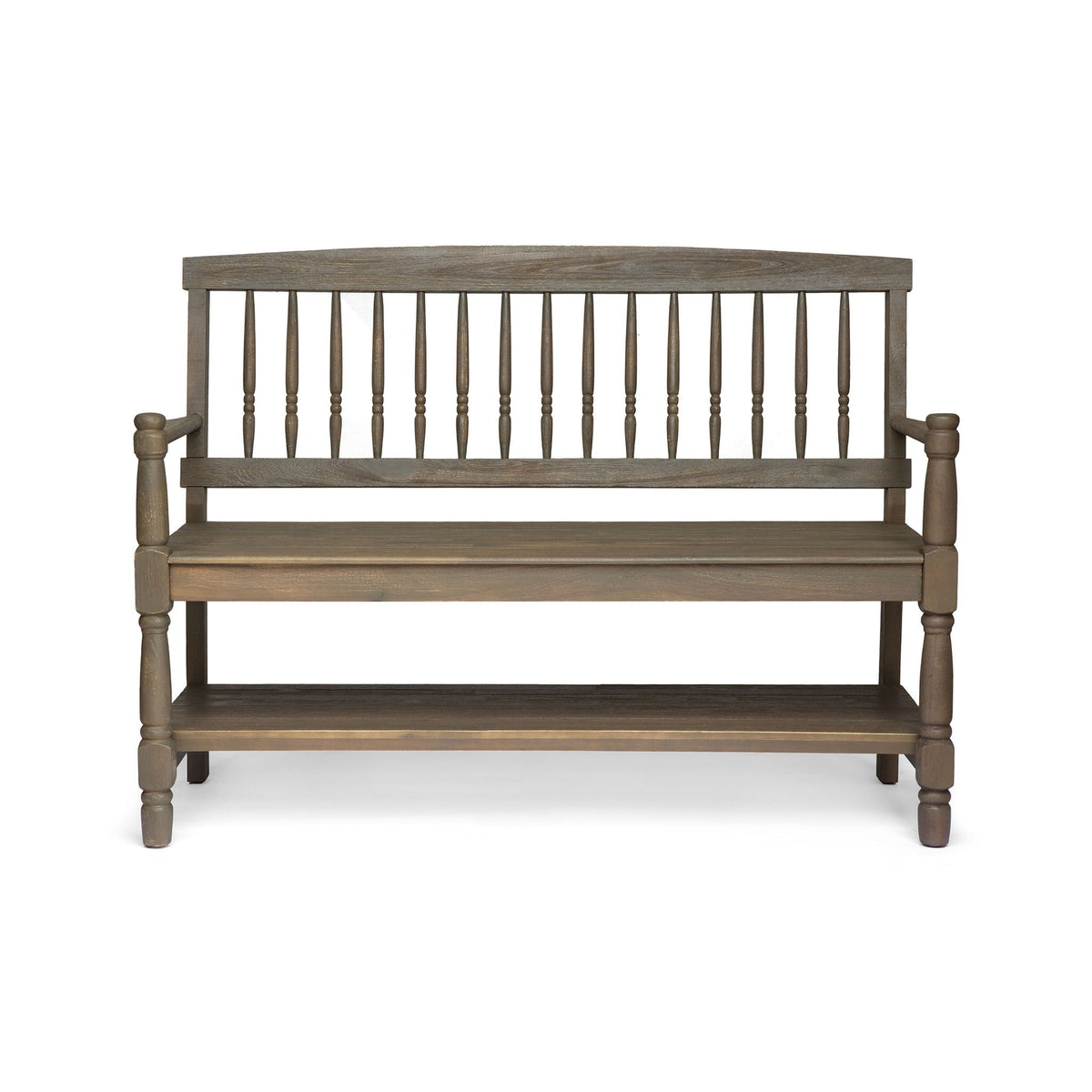 Imperial Bench with Built-In Shelf in dark gray acacia wood by HouseOfZazla on Tampa Home & Garden Store