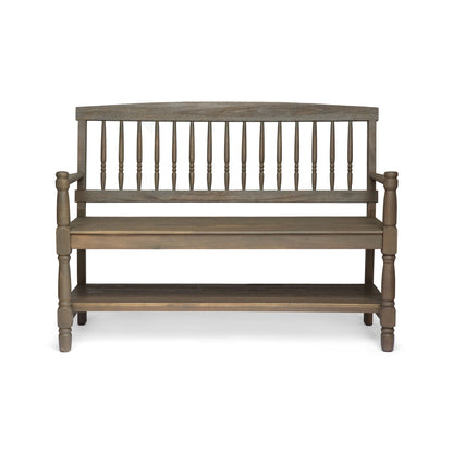 Imperial Bench with Built-In Shelf in dark gray acacia wood by HouseOfZazla on Tampa Home & Garden Store