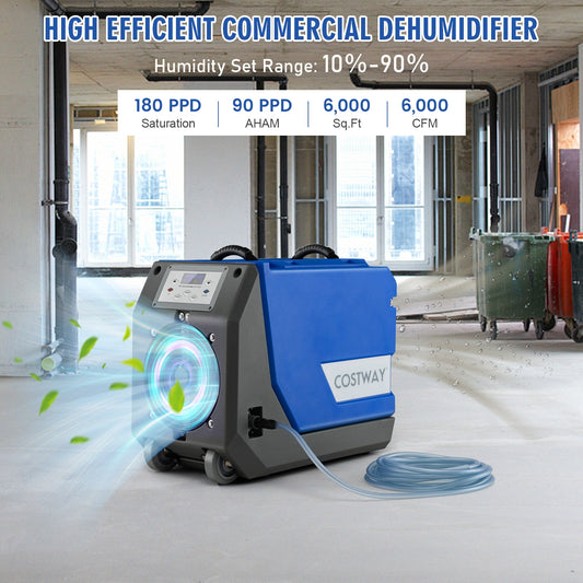180 PPD Commercial Dehumidifier with Pump Drain Hose and Wheels-Blue - Tampa Home & Garden Store