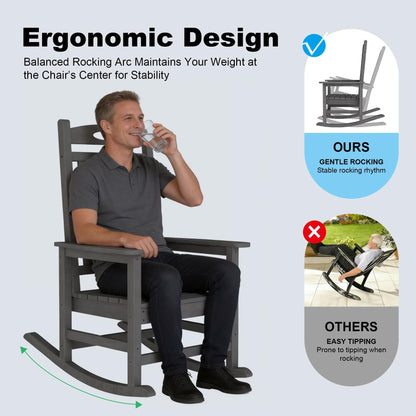 Outdoor Rocking Chair Set of 2 in grey HDPE, oversized patio rockers for adults on Tampa Home & Garden Store