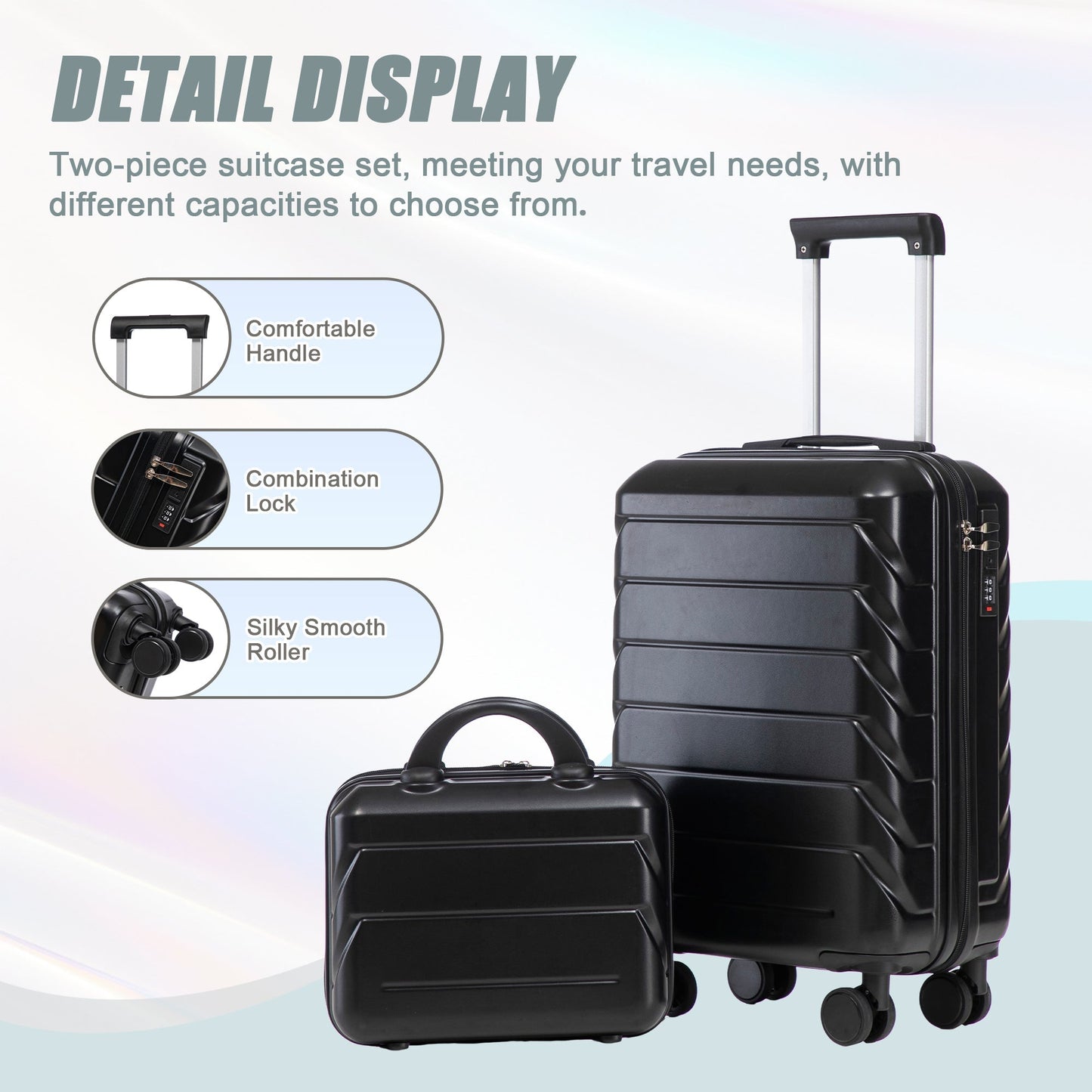14/20 two-piece ABS spinner luggage set by HouseOfZazla, black hardshell with combination lock on Tampa Home & Garden Store