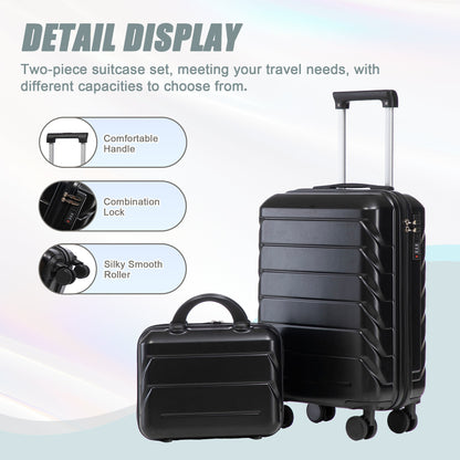 14/20 two-piece ABS spinner luggage set by HouseOfZazla, black hardshell with combination lock on Tampa Home & Garden Store
