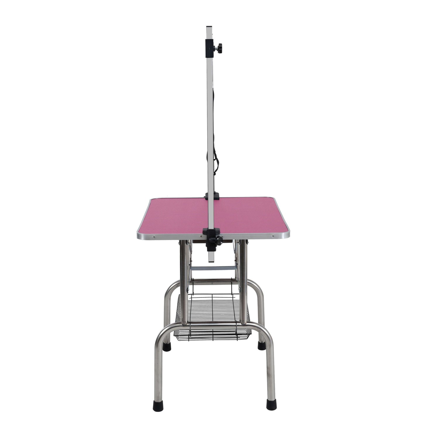 Folding pet grooming table stainless steel frame pink rubber mat adjustable arm clamps on Tampa Home & Garden Store