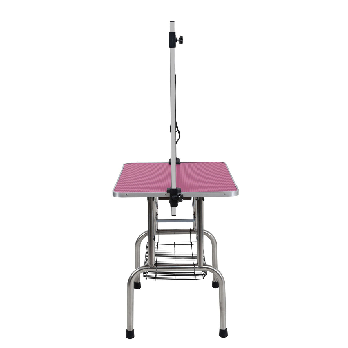 Folding pet grooming table stainless steel frame pink rubber mat adjustable arm clamps on Tampa Home & Garden Store
