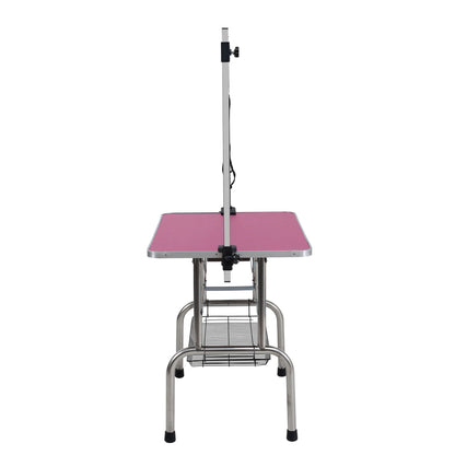 Folding pet grooming table stainless steel frame pink rubber mat adjustable arm clamps on Tampa Home & Garden Store