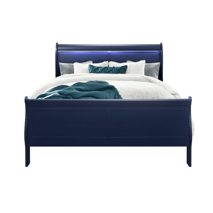 Charlston modern sleigh bed with LED in blue finish by HouseOfZazla on Tampa Home & Garden Store