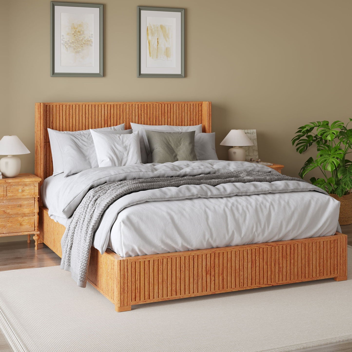 Modern Platform Bed Frame with Tall Headboard