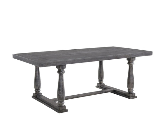 Bernard Weathered Dining Table, dark gray wood with turned legs on Tampa Home & Garden Store