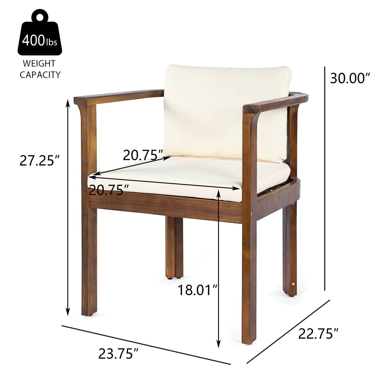 Outdoor Dining Chair Set of 2 with Curved Acacia Wood Arms HouseOfZazla on Tampa Home & Garden Store