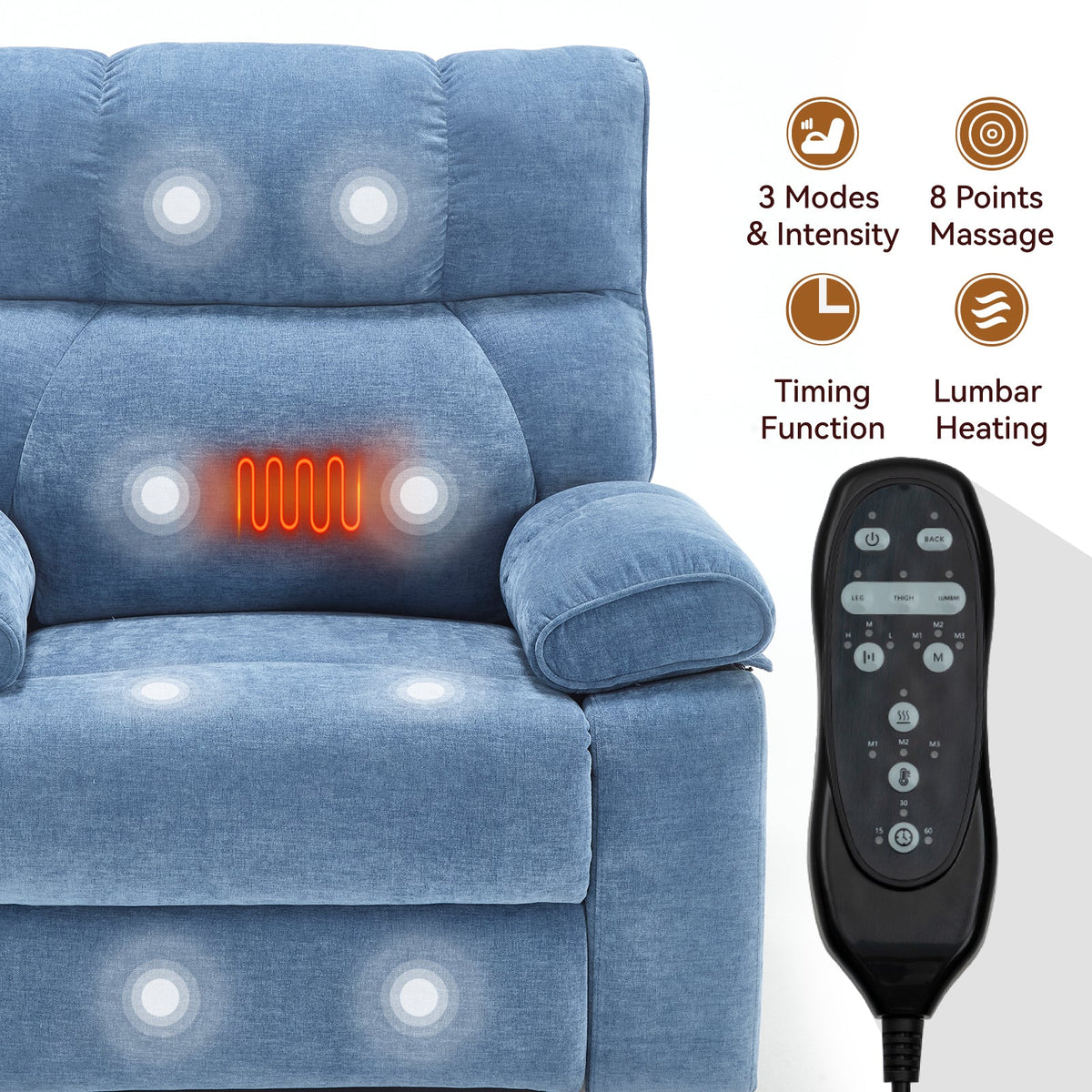 Blue Heat Massage Dual Motor Lift Recliner Chair by HouseOfZazla with remote on Tampa Home & Garden Store