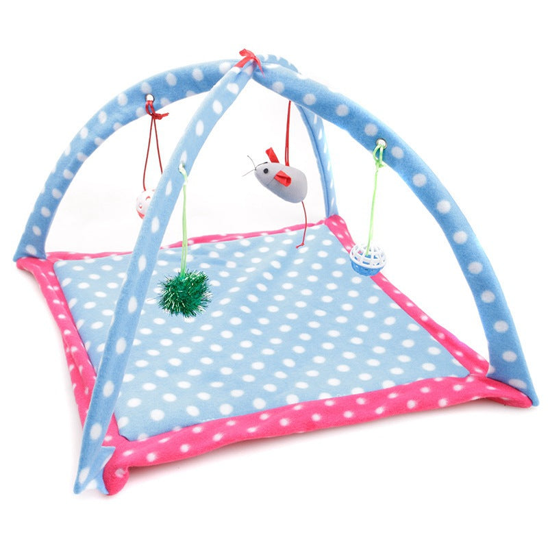 Cartoon Cat Play Tent Sell My Stuff; blue polka-dot cat hammock with pink trim and hanging toys on Tampa Home & Garden Store