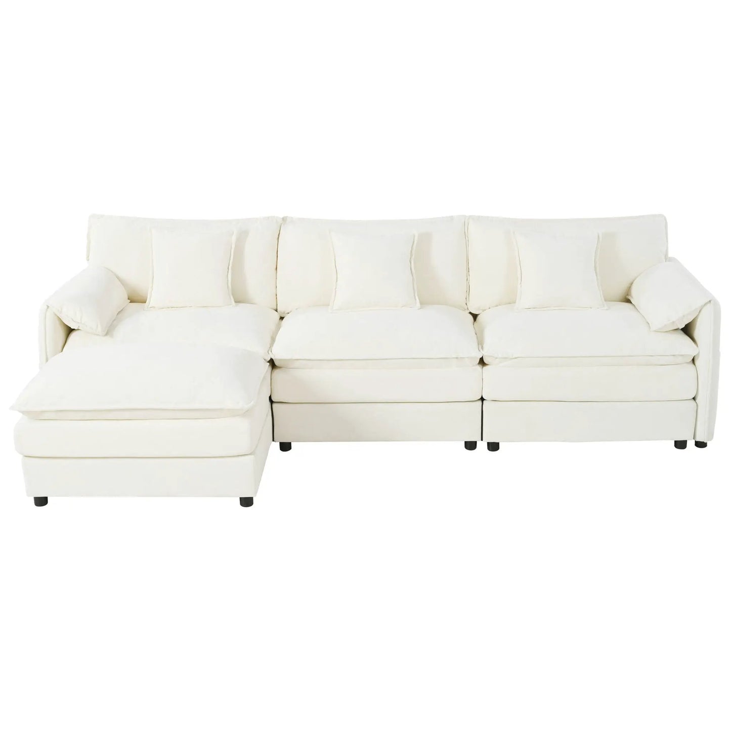 Cream modular sectional sofa with ottoman and plush cushions, deep-seat design on Tampa Home & Garden Store