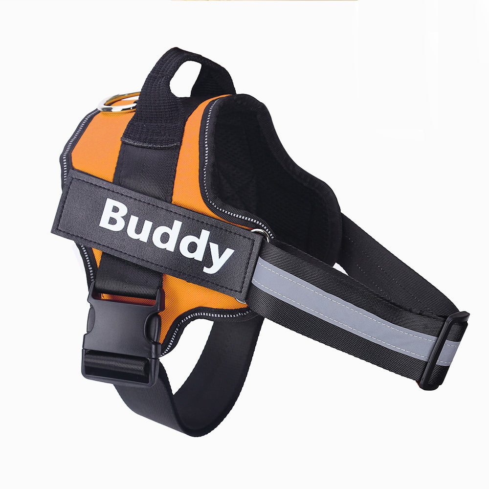 Pet Zen no-pull dog harness, orange/black breathable adjustable vest with Buddy patch on Tampa Home & Garden Store