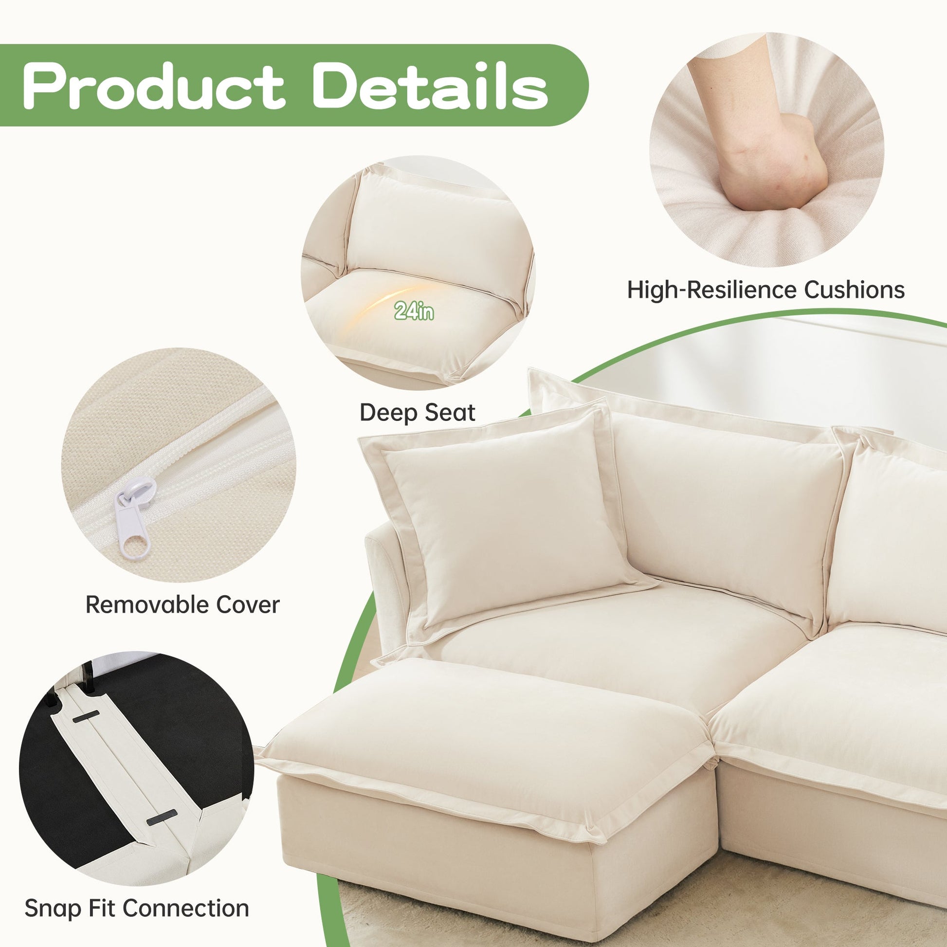 Slipcovered L‑shape 4-seat sectional sofa by HouseOfZazla in beige with removable cover and deep-seat cushions on Tampa Home & Garden Store