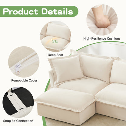 Slipcovered L‑shape 4-seat sectional sofa by HouseOfZazla in beige with removable cover and deep-seat cushions on Tampa Home & Garden Store