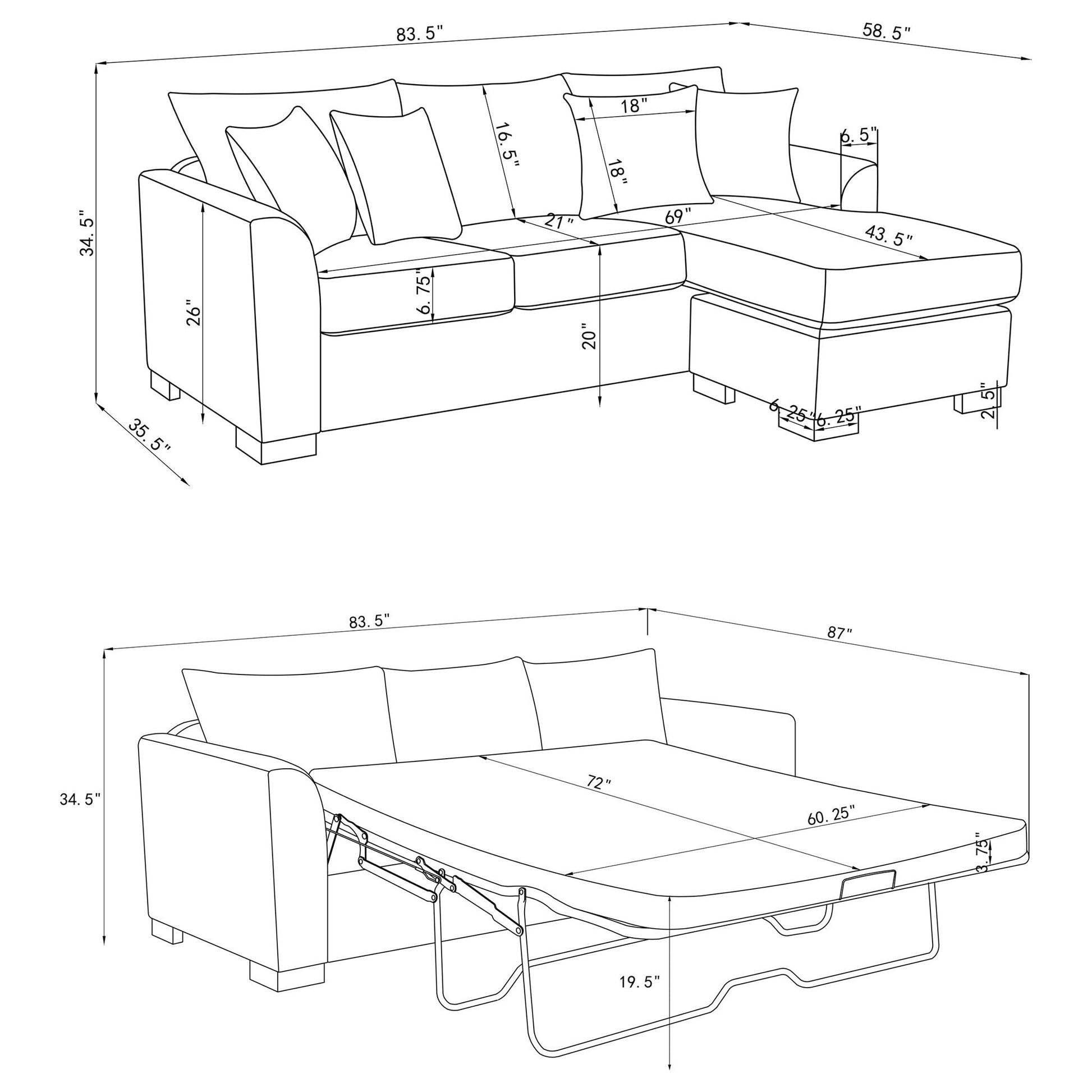 Pacheco Sleeper Sectional Chaise Sofa by HouseOfZazla with pull-out bed and chaise on Tampa Home & Garden Store