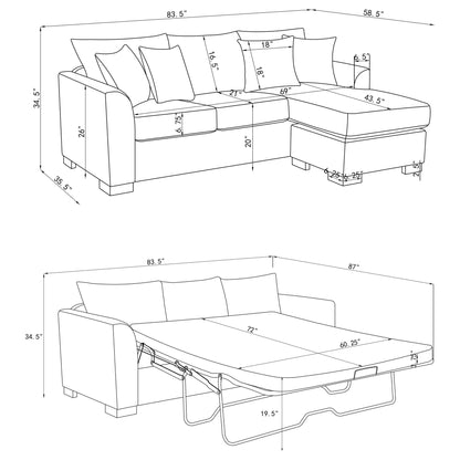 Pacheco Sleeper Sectional Chaise Sofa by HouseOfZazla with pull-out bed and chaise on Tampa Home & Garden Store
