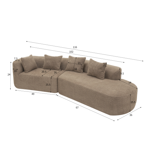 116in Modern Curved Sectional Sofa with high-density sponge beige fabric by HouseOfZazla on Tampa Home & Garden Store