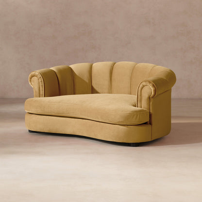 Halle 35.5-inch Rolled Arm Channel-Tufted Dog Sofa Bed in warm tan fabric on Tampa Home & Garden Store