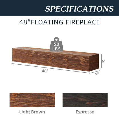 48" Rustic Wood Fireplace Mantel , Wall-Mounted & Floating Shelf for Home Decor