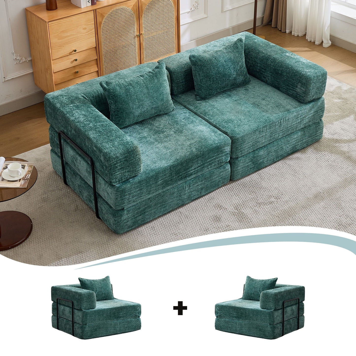 Compact Floor Sofa Bed With A Pillow And Frame