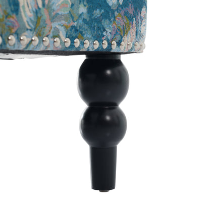 Harrison Tufted Club Chair HouseOfZazla teal floral fabric with nailhead trim on black wood leg on Tampa Home & Garden Store