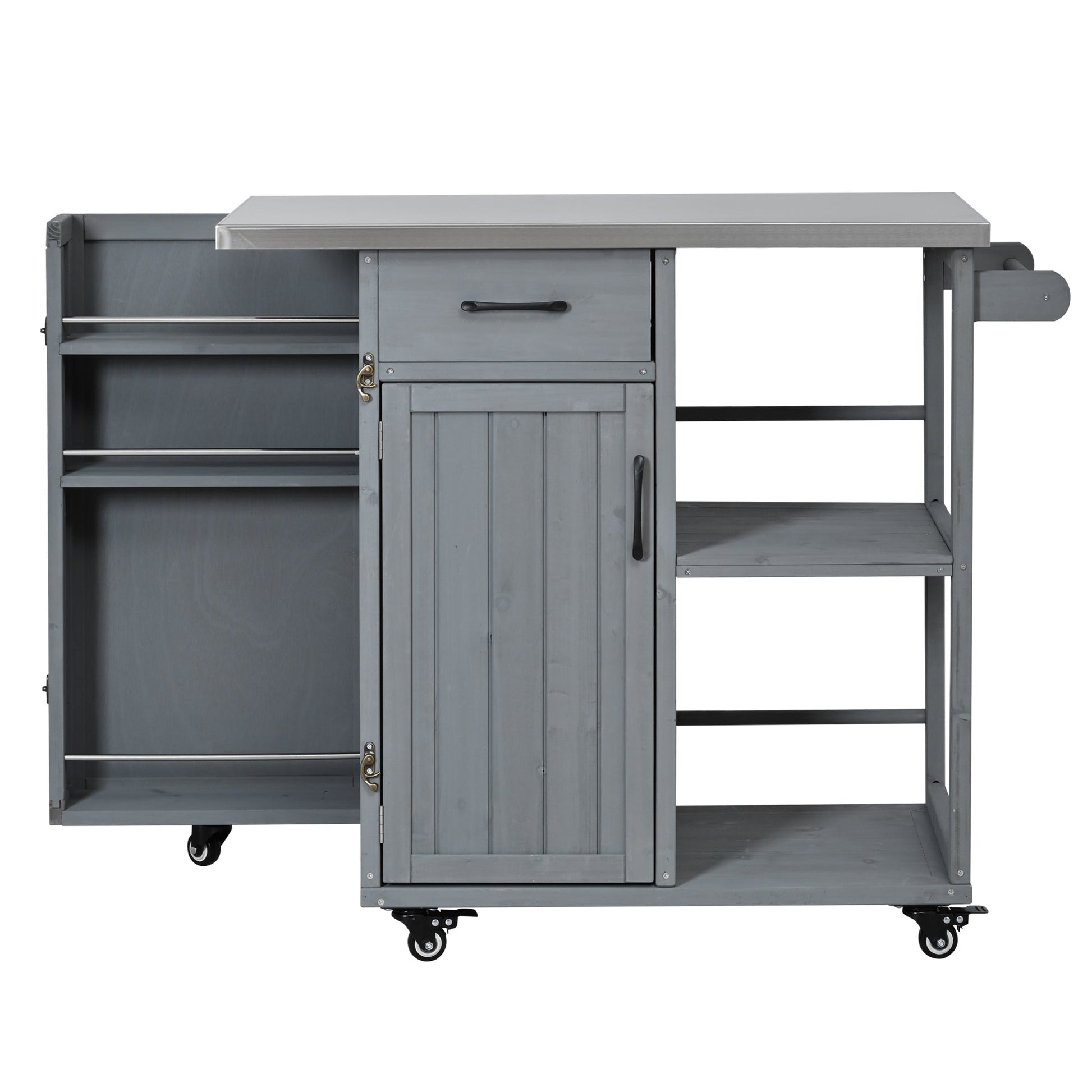 Outdoor Kitchen Island with fir wood frame and stainless steel top and front storage drawer on Tampa Home & Garden Store