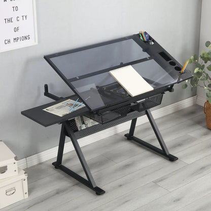 Adjustable Glass Drafting Table with Chair