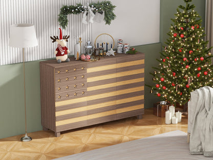 55-Inch hand-carved buffet sideboard cabinet in striped wood with star inlays on Tampa Home & Garden Store