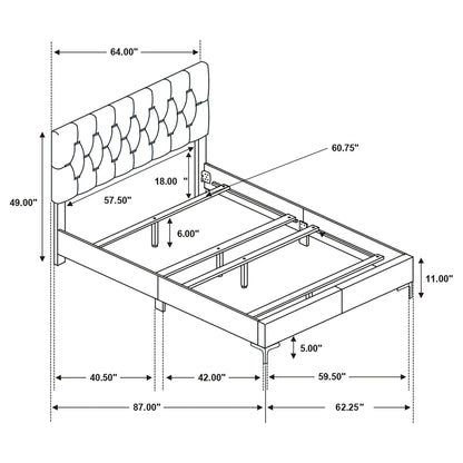 James Panel Bed upholstered headboard with tufted panels, HouseOfZazla schematic dimensions on Tampa Home & Garden Store