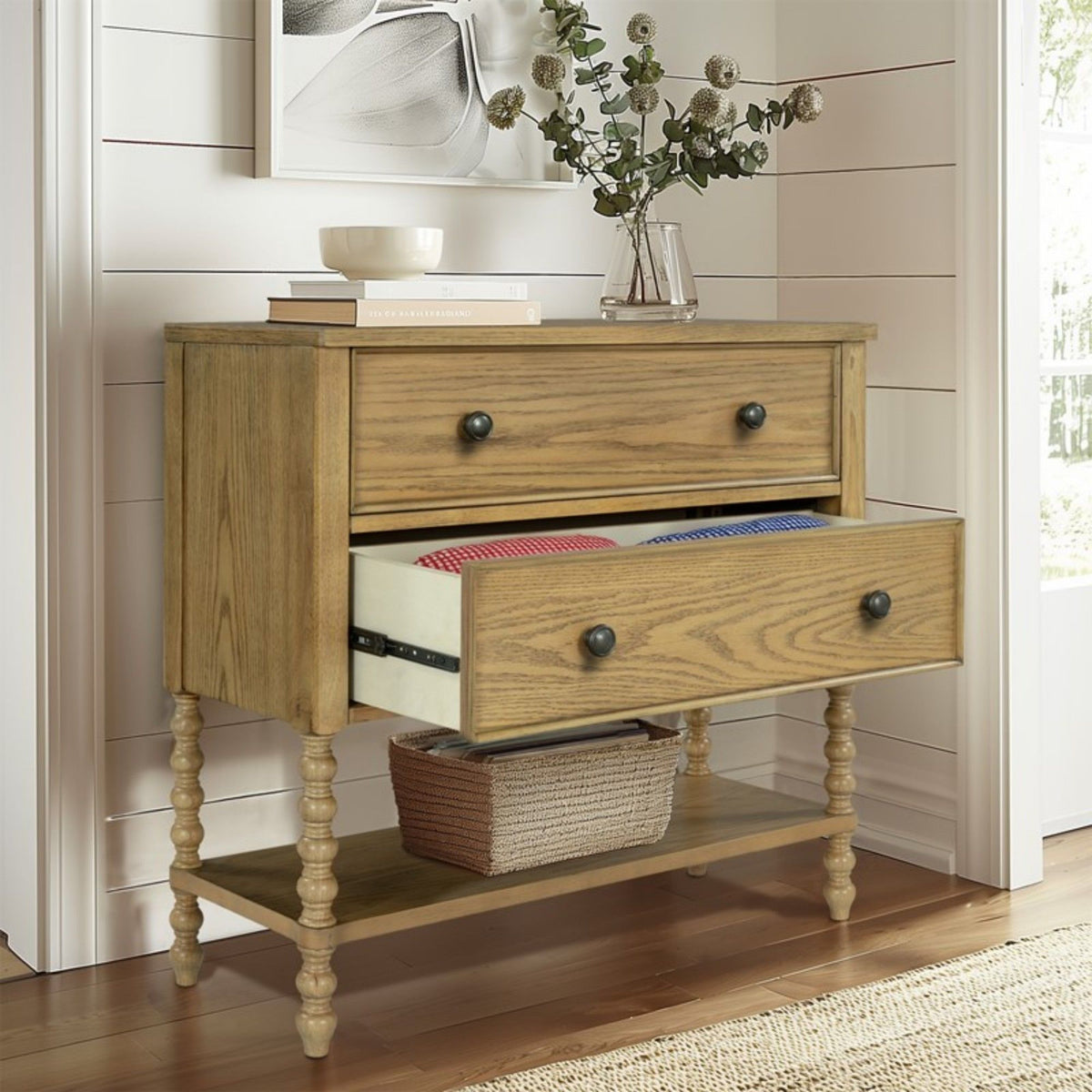 2 Drawer Accent Chest Natural by HouseOfZazla hall chest with 2 drawers on turned legs on Tampa Home & Garden Store
