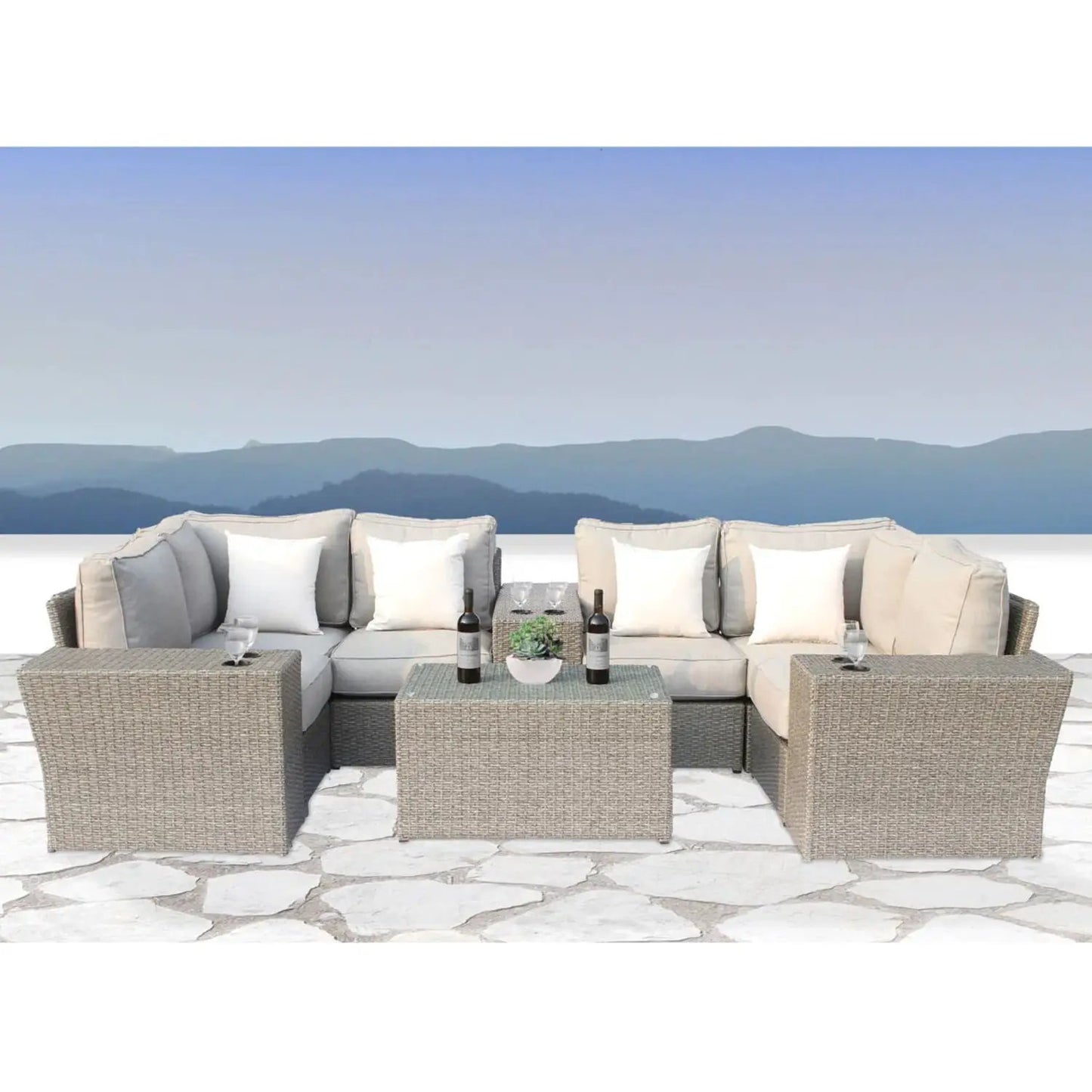 Outdoor Wicker Sectional with Weather Cushions