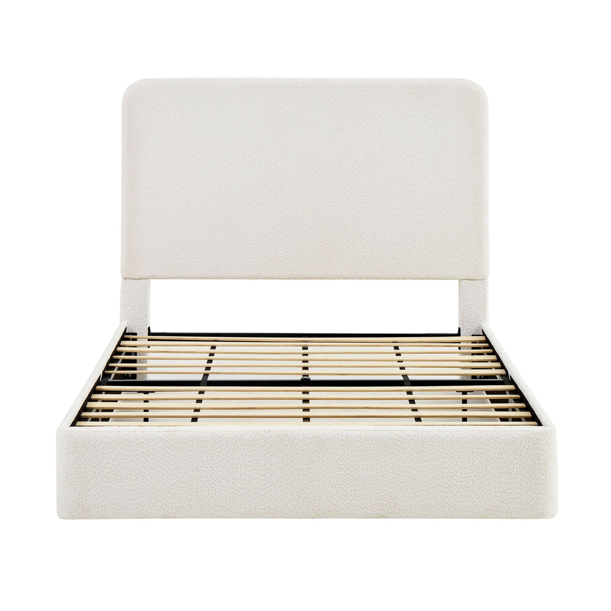 Canter tall headboard upholstered bed in cream fabric with wood slats HouseOfZazla on Tampa Home & Garden Store