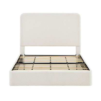 Canter tall headboard upholstered bed in cream fabric with wood slats HouseOfZazla on Tampa Home & Garden Store