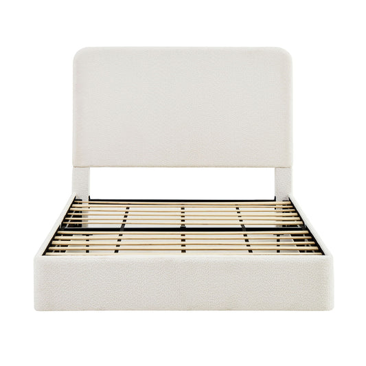 Canter tall headboard upholstered bed in cream fabric with wood slats HouseOfZazla on Tampa Home & Garden Store
